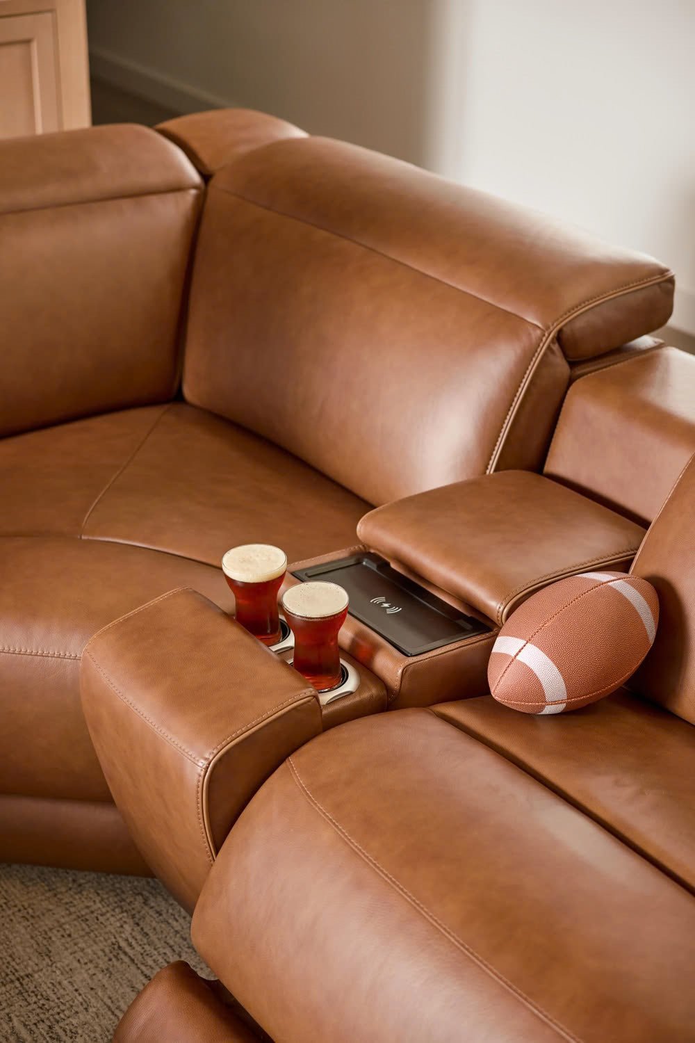 Rally-Up Reclining Sectional - Select Living Furniture - Signature Design by Ashley - RALLY-2PC - Caramel -2-Piece Power Reclining Loveseat - Rally-Up storage console with cup holders -