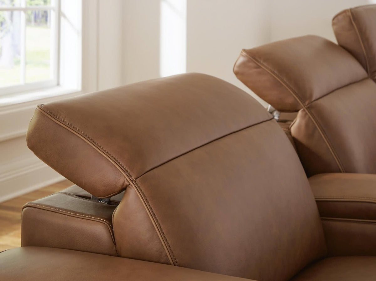 Rally-Up Reclining Sectional - Select Living Furniture - Signature Design by Ashley - RALLY-2PC - Caramel -2-Piece Power Reclining Loveseat - Rally-Up adjustable Easy View headrest -