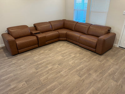 Customer photo of brown leather Rally-Up sectional in L-shape