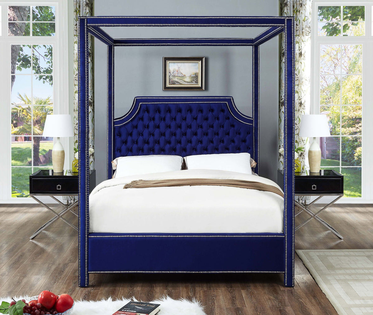 Rowan - Canopy Bed - Select Living Furniture - Canopy Beds - Meridian Furniture - RowanGrey-Q - Dark Gray -Queen - Rowan - Canopy Bed -