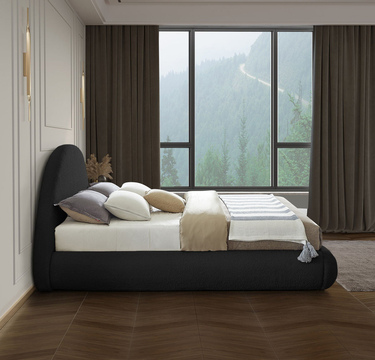Rudy - Bed - Select Living Furniture - Upholstered Beds - Meridian Furniture - RudyBlack-K - Black -King - Rudy - Bed -