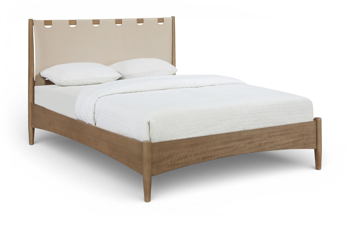Santos - Vegan Leather Headboard And Wood Bed - Waxed Brown Frame - Select Living Furniture - Upholstered Beds - Meridian Furniture - B1265Beige-K - Beige -King - Santos - Vegan Leather Headboard And Wood Bed - Waxed Brown Frame -