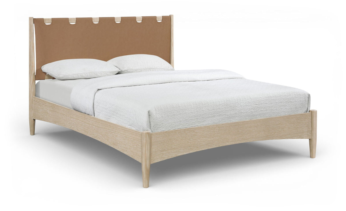 Santos - Vegan Leather Headboard And Wood Bed - Waxed Natural Frame - Select Living Furniture - Upholstered Beds - Meridian Furniture - B1264Brown-K - Dark Brown -King - Santos - Vegan Leather Headboard And Wood Bed - Waxed Natural Frame -