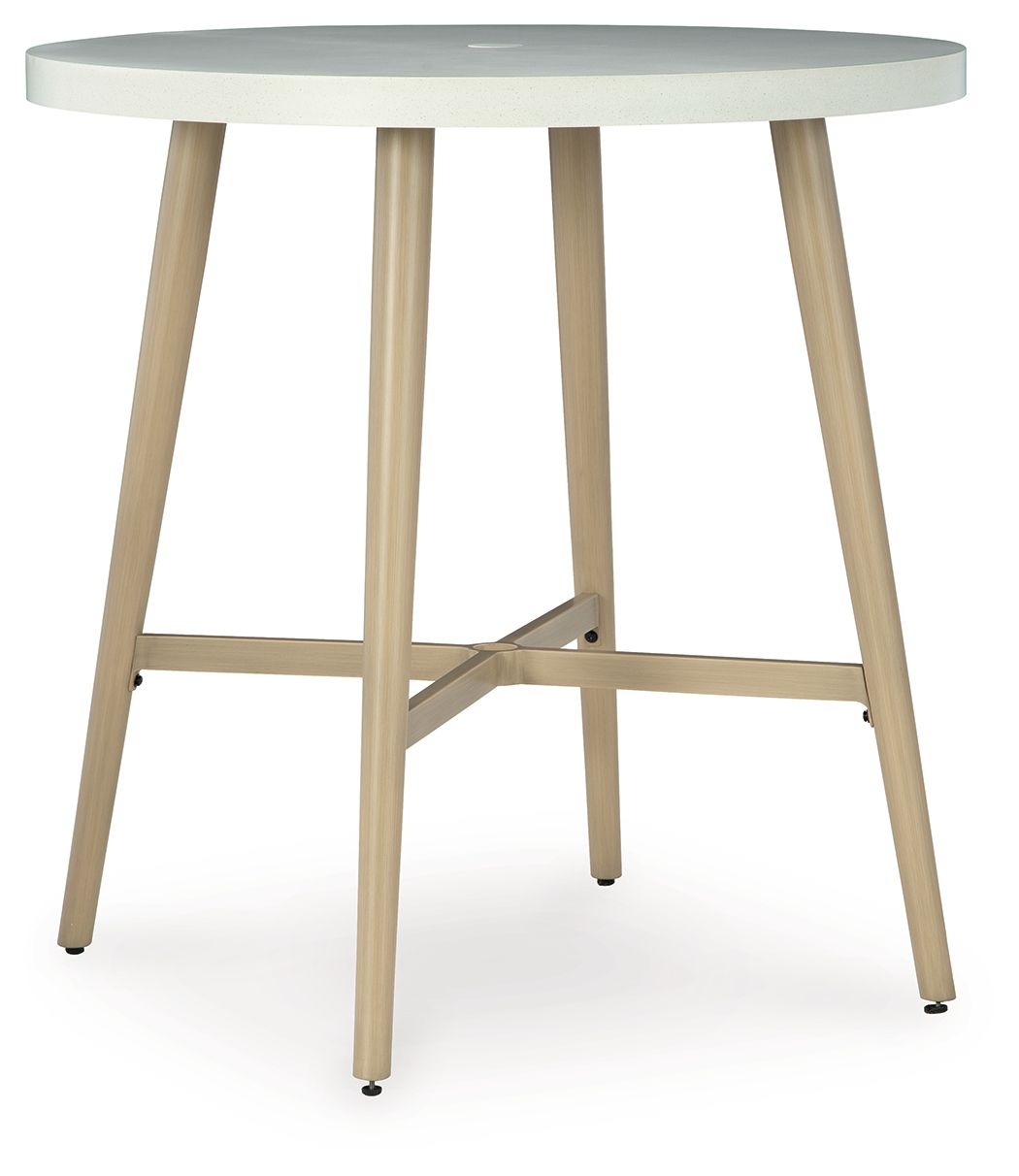 Seton Creek - Round Bar Table With Umbrella Option - Beige - Select Living Furniture - Bar Tables - Signature Design by Ashley® - P798-613 - Seton Creek - Round Bar Table With Umbrella Option - Beige -