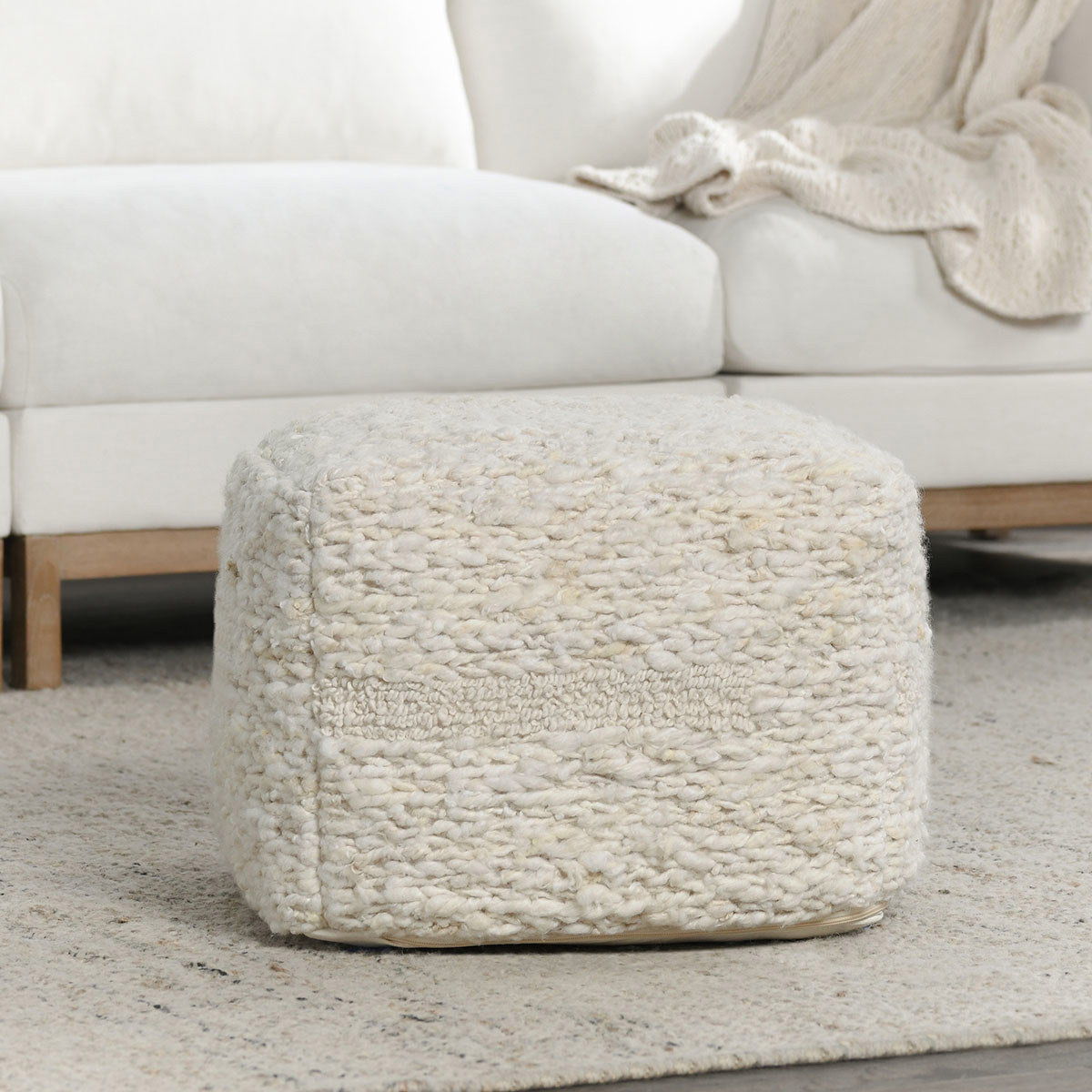 Sinclair - Pouf - Ivory - Select Living Furniture - Accent Poufs - Villa - VP12214 - Sinclair - Pouf - Ivory -