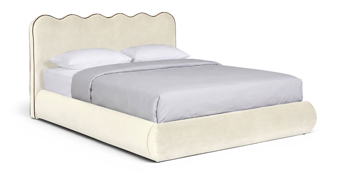 Tempo - Velvet Upholstered Bed - Cream - Select Living Furniture - Upholstered Beds - Meridian Furniture - TempoCream-Q - Beige -Queen - Tempo - Velvet Upholstered Bed - Cream -