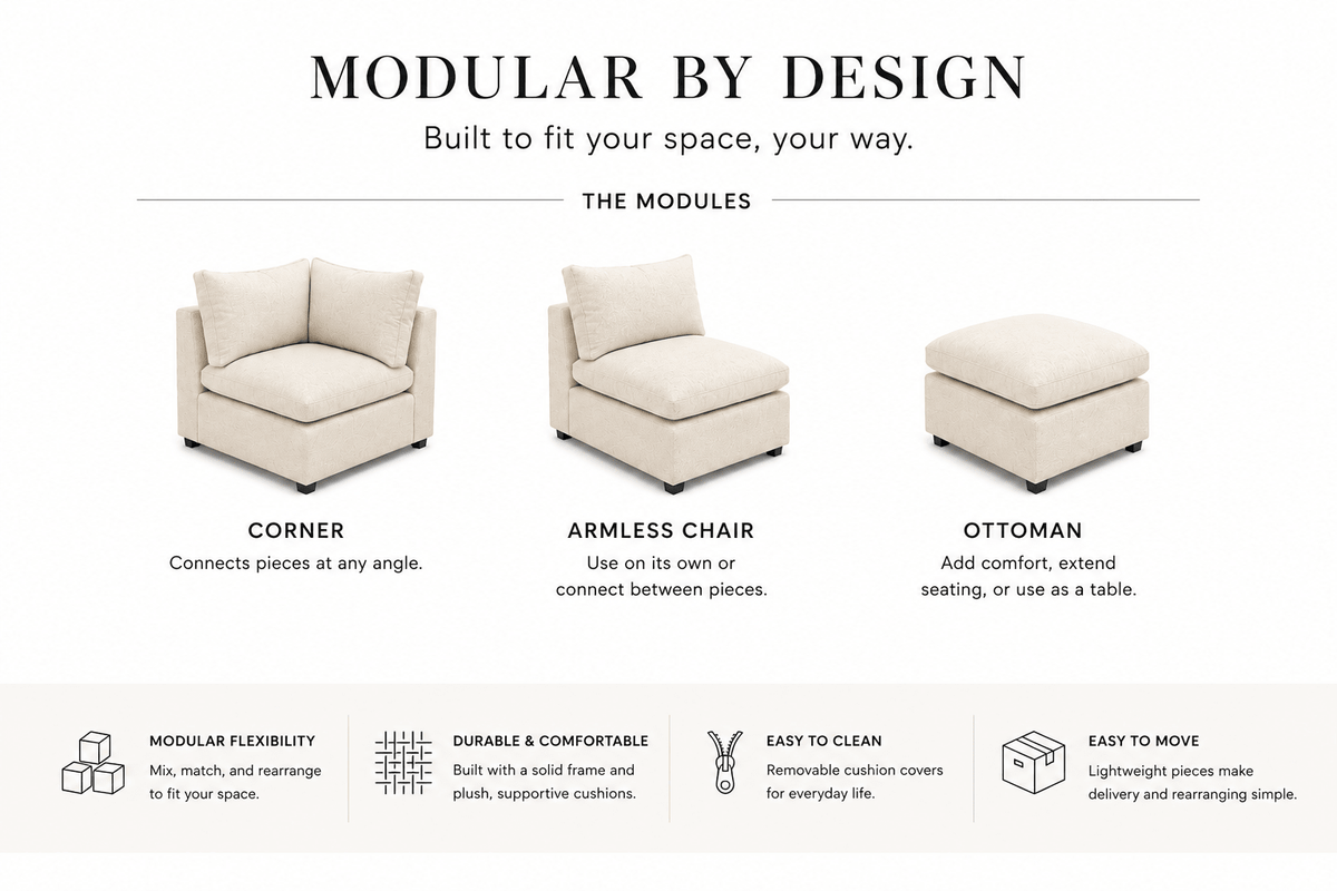 The Walter Sectional - Select Living Furniture - Select Living Furniture - WALTER-CORNER-CRM - Cream -Corner Sectional - The Walter Sectional -
