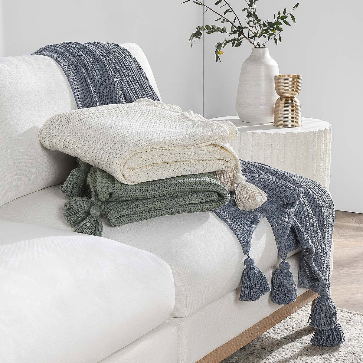 Veda - TC Throw - Sea Fog Blue - Select Living Furniture - Throws - Villa - V250033 - Veda - TC Throw - Sea Fog Blue -