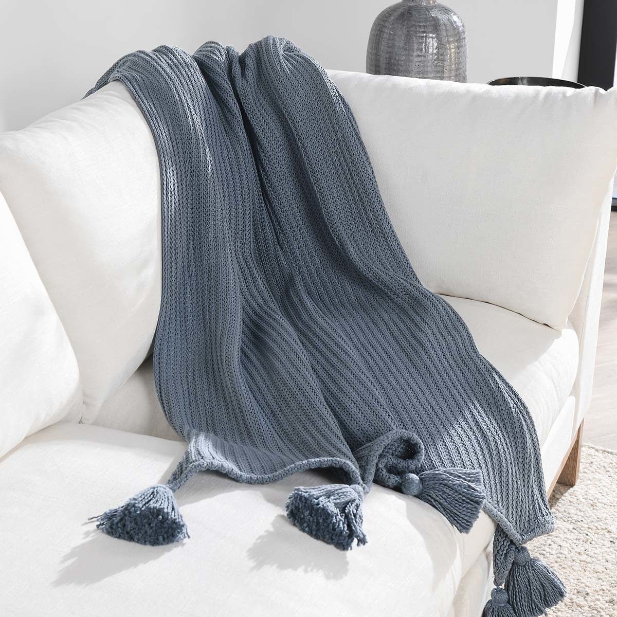 Veda - TC Throw - Sea Fog Blue - Select Living Furniture - Throws - Villa - V250033 - Veda - TC Throw - Sea Fog Blue -
