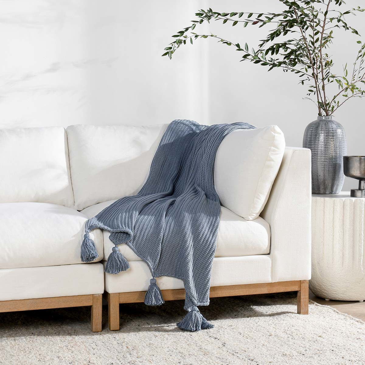 Veda - TC Throw - Sea Fog Blue - Select Living Furniture - Throws - Villa - V250033 - Veda - TC Throw - Sea Fog Blue -